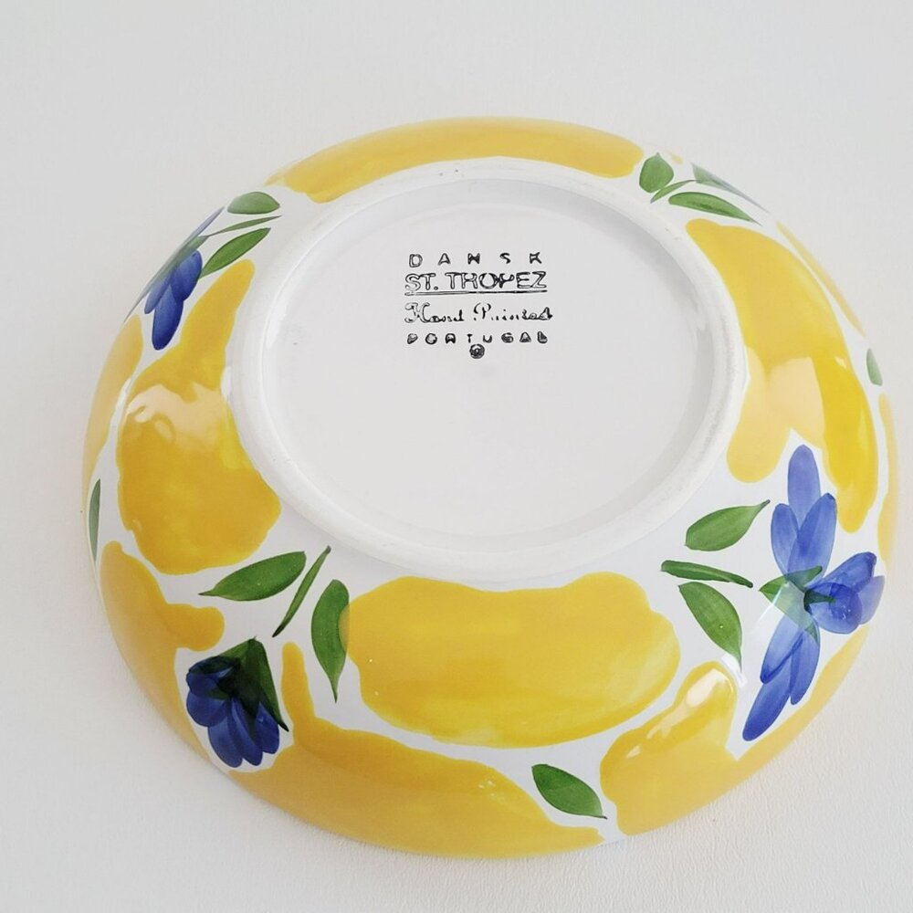Dansk St. Tropez Individual Pasta Bowl, Yellow & White, Blue Flowers, Mediterran - Picture 7 of 11